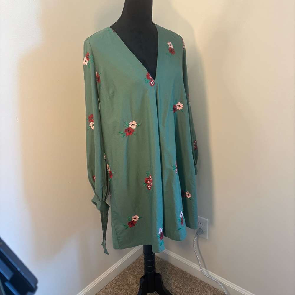 ASOS Green Dress with Pink Floral Detail - Picture 1 of 14
